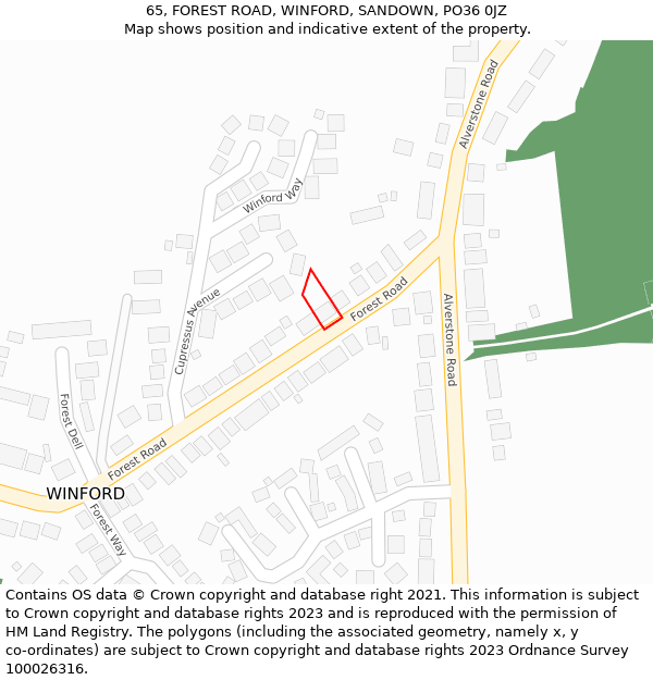 65, FOREST ROAD, WINFORD, SANDOWN, PO36 0JZ: Location map and indicative extent of plot