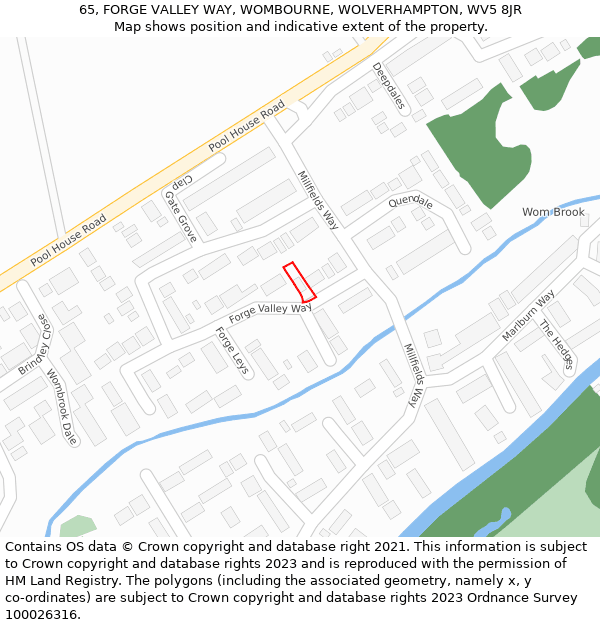 65, FORGE VALLEY WAY, WOMBOURNE, WOLVERHAMPTON, WV5 8JR: Location map and indicative extent of plot