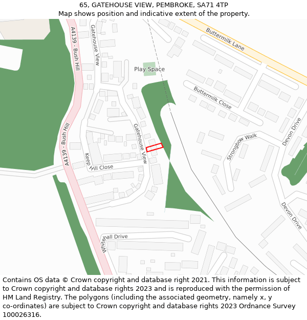 65, GATEHOUSE VIEW, PEMBROKE, SA71 4TP: Location map and indicative extent of plot