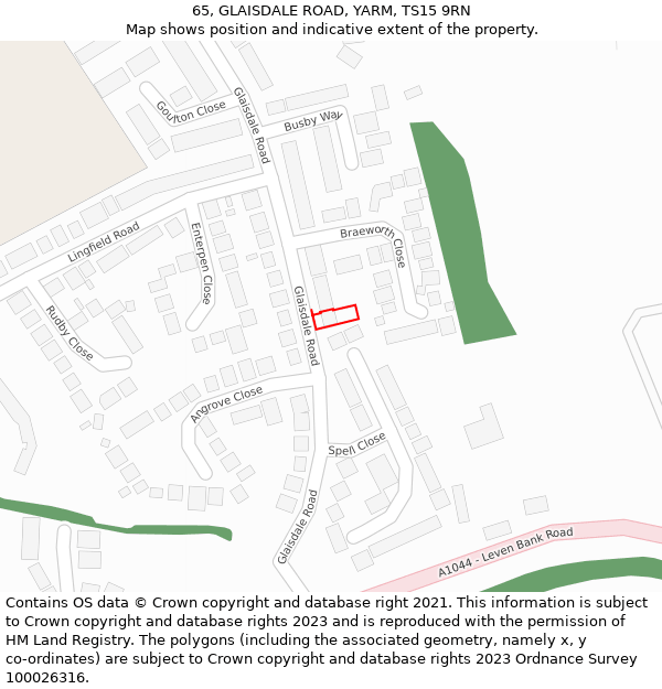 65, GLAISDALE ROAD, YARM, TS15 9RN: Location map and indicative extent of plot