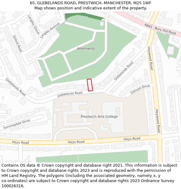 65, GLEBELANDS ROAD, PRESTWICH, MANCHESTER, M25 1WF: Location map and indicative extent of plot