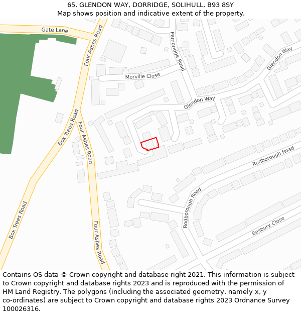 65, GLENDON WAY, DORRIDGE, SOLIHULL, B93 8SY: Location map and indicative extent of plot