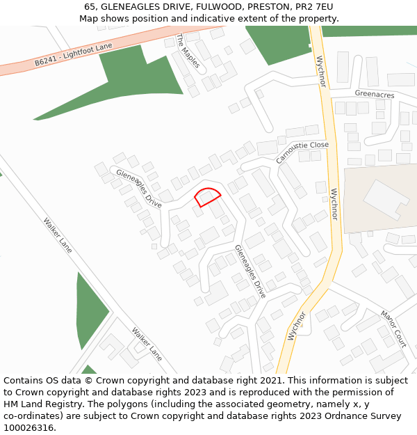65, GLENEAGLES DRIVE, FULWOOD, PRESTON, PR2 7EU: Location map and indicative extent of plot