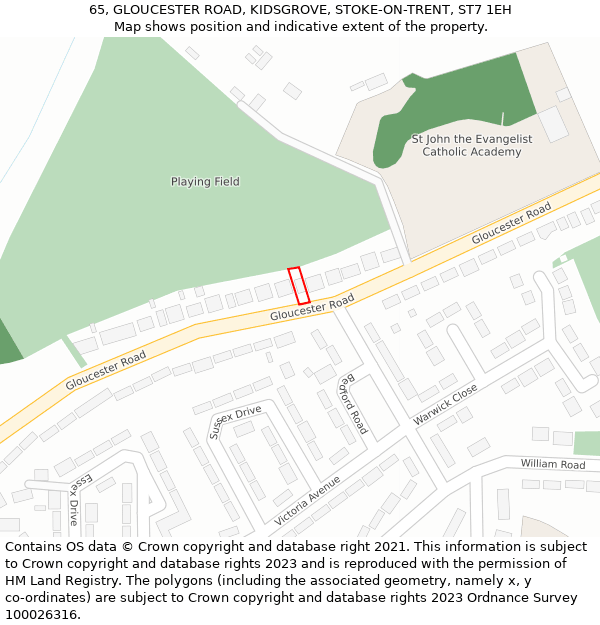 65, GLOUCESTER ROAD, KIDSGROVE, STOKE-ON-TRENT, ST7 1EH: Location map and indicative extent of plot