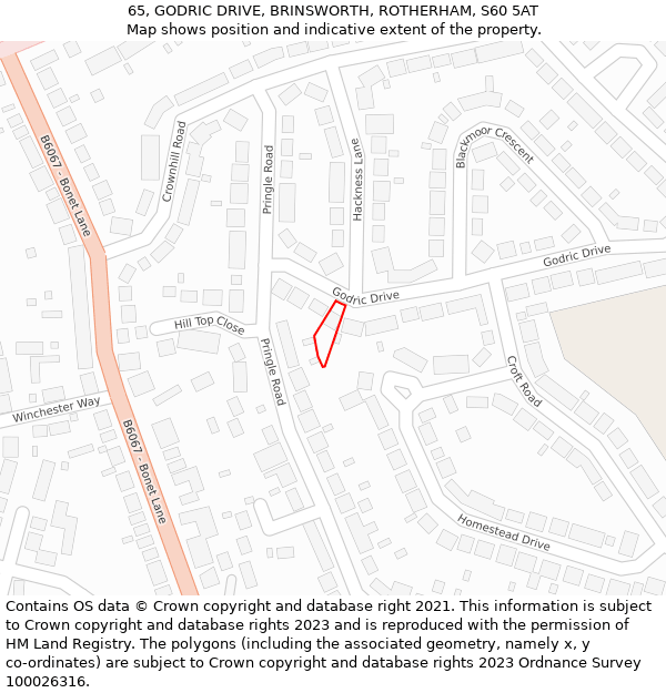 65, GODRIC DRIVE, BRINSWORTH, ROTHERHAM, S60 5AT: Location map and indicative extent of plot