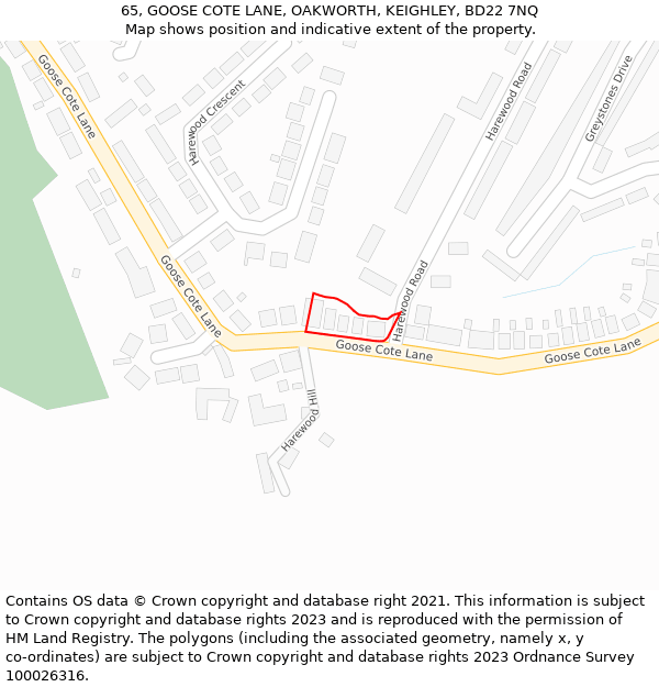 65, GOOSE COTE LANE, OAKWORTH, KEIGHLEY, BD22 7NQ: Location map and indicative extent of plot