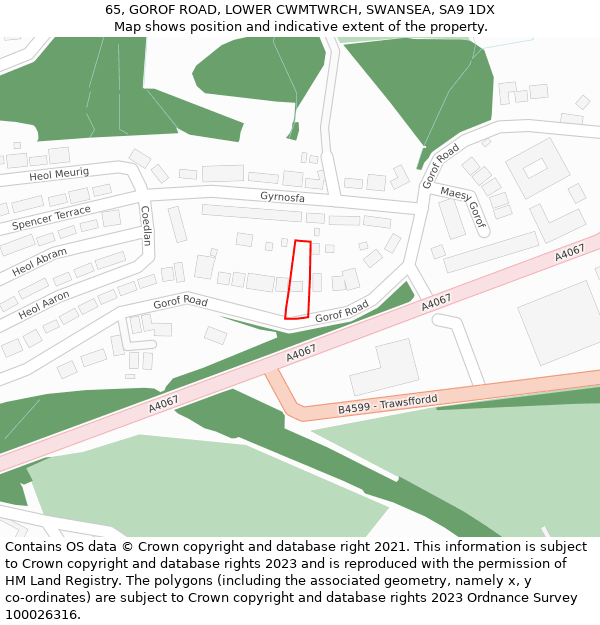 65, GOROF ROAD, LOWER CWMTWRCH, SWANSEA, SA9 1DX: Location map and indicative extent of plot