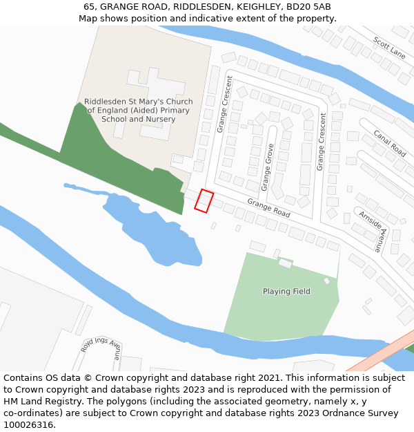 65, GRANGE ROAD, RIDDLESDEN, KEIGHLEY, BD20 5AB: Location map and indicative extent of plot