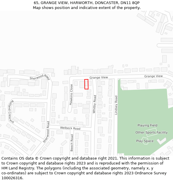 65, GRANGE VIEW, HARWORTH, DONCASTER, DN11 8QP: Location map and indicative extent of plot