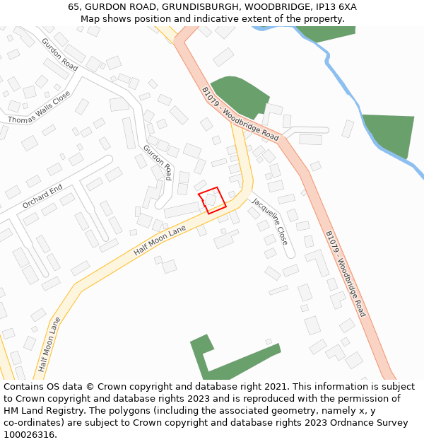 65, GURDON ROAD, GRUNDISBURGH, WOODBRIDGE, IP13 6XA: Location map and indicative extent of plot