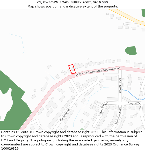 65, GWSCWM ROAD, BURRY PORT, SA16 0BS: Location map and indicative extent of plot