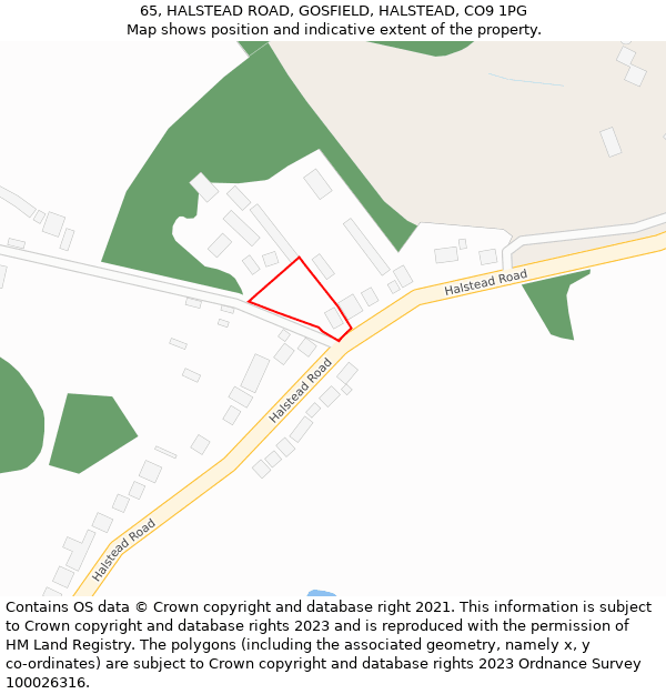 65, HALSTEAD ROAD, GOSFIELD, HALSTEAD, CO9 1PG: Location map and indicative extent of plot