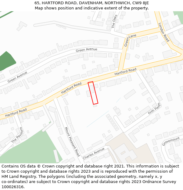 65, HARTFORD ROAD, DAVENHAM, NORTHWICH, CW9 8JE: Location map and indicative extent of plot