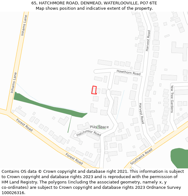 65, HATCHMORE ROAD, DENMEAD, WATERLOOVILLE, PO7 6TE: Location map and indicative extent of plot