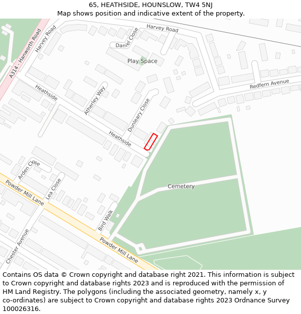 65, HEATHSIDE, HOUNSLOW, TW4 5NJ: Location map and indicative extent of plot