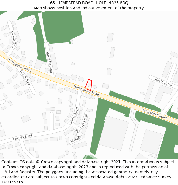 65, HEMPSTEAD ROAD, HOLT, NR25 6DQ: Location map and indicative extent of plot