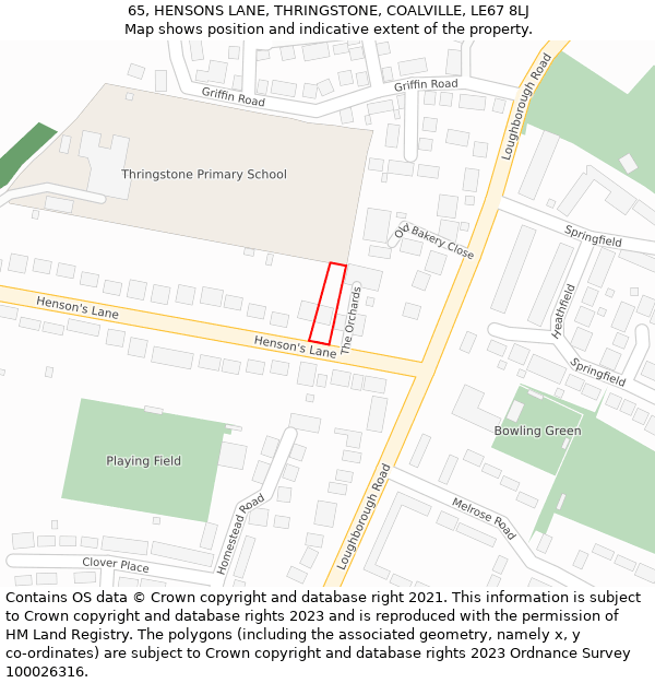 65, HENSONS LANE, THRINGSTONE, COALVILLE, LE67 8LJ: Location map and indicative extent of plot