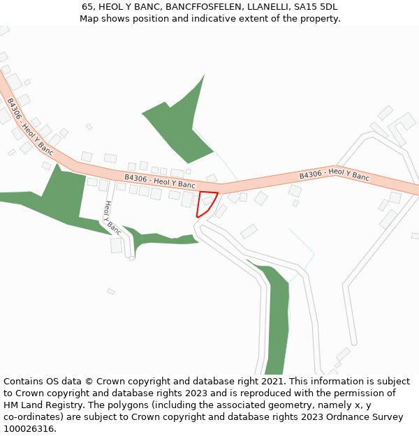 65, HEOL Y BANC, BANCFFOSFELEN, LLANELLI, SA15 5DL: Location map and indicative extent of plot