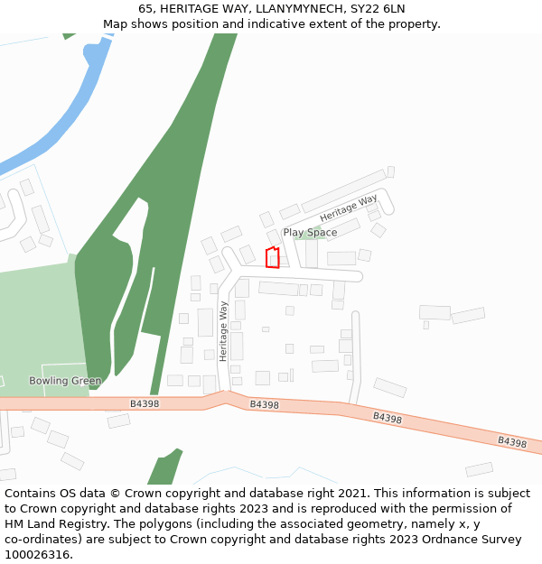 65, HERITAGE WAY, LLANYMYNECH, SY22 6LN: Location map and indicative extent of plot