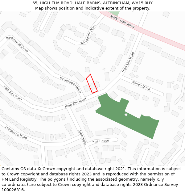 65, HIGH ELM ROAD, HALE BARNS, ALTRINCHAM, WA15 0HY: Location map and indicative extent of plot