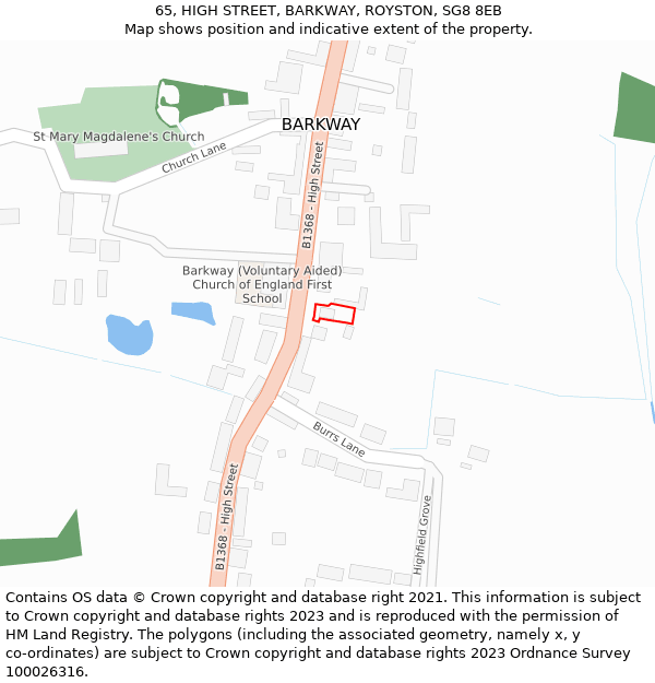 65, HIGH STREET, BARKWAY, ROYSTON, SG8 8EB: Location map and indicative extent of plot