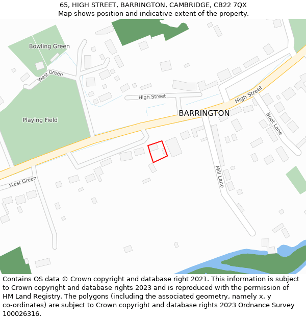 65, HIGH STREET, BARRINGTON, CAMBRIDGE, CB22 7QX: Location map and indicative extent of plot