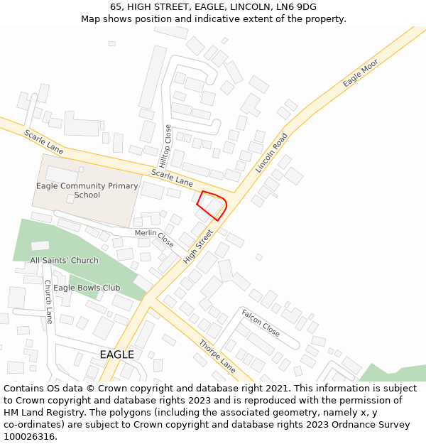 65, HIGH STREET, EAGLE, LINCOLN, LN6 9DG: Location map and indicative extent of plot