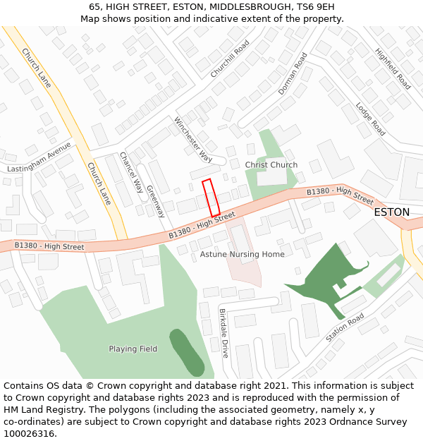 65, HIGH STREET, ESTON, MIDDLESBROUGH, TS6 9EH: Location map and indicative extent of plot