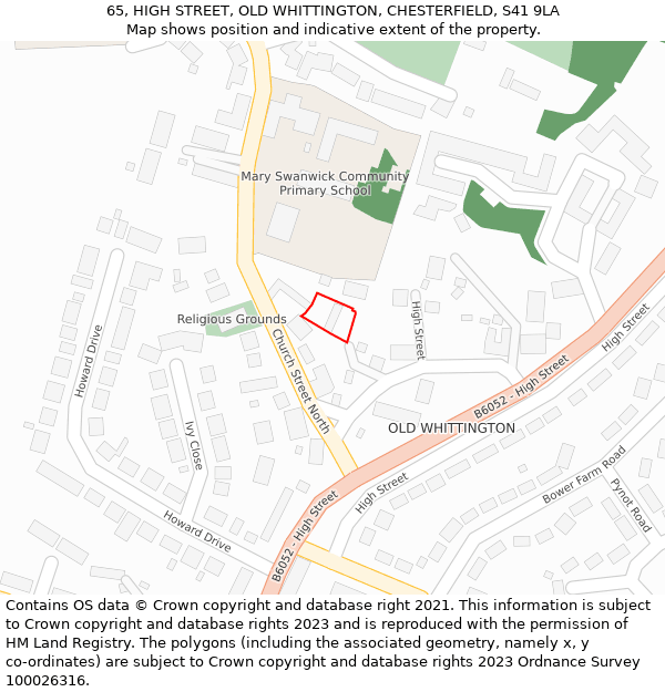 65, HIGH STREET, OLD WHITTINGTON, CHESTERFIELD, S41 9LA: Location map and indicative extent of plot