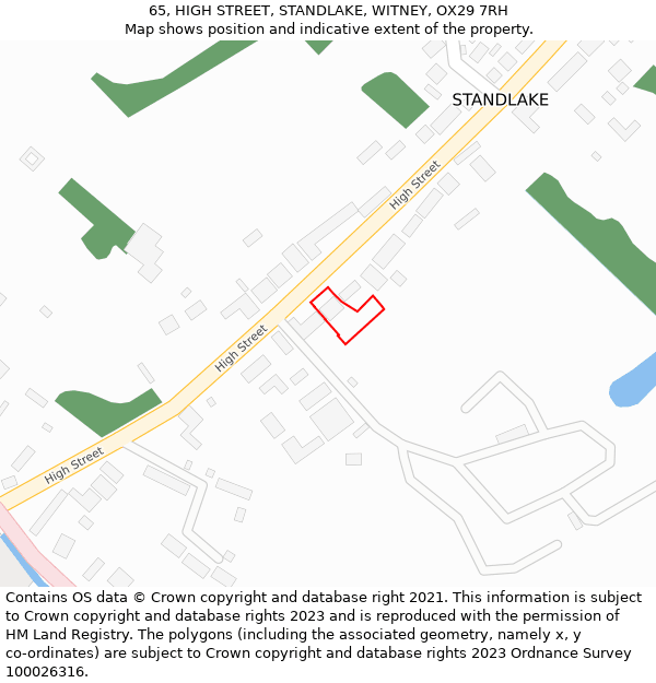 65, HIGH STREET, STANDLAKE, WITNEY, OX29 7RH: Location map and indicative extent of plot