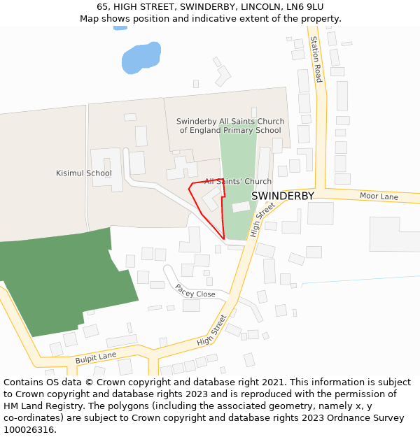 65, HIGH STREET, SWINDERBY, LINCOLN, LN6 9LU: Location map and indicative extent of plot