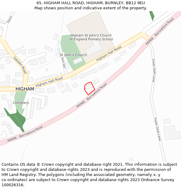 65, HIGHAM HALL ROAD, HIGHAM, BURNLEY, BB12 9EU: Location map and indicative extent of plot