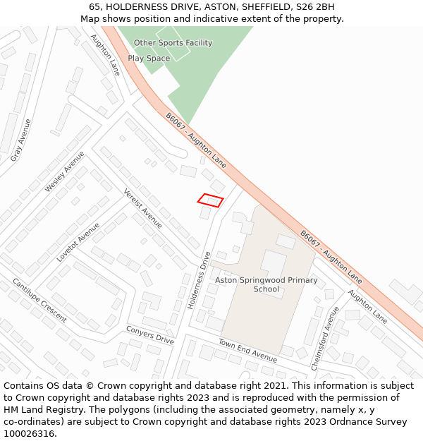 65, HOLDERNESS DRIVE, ASTON, SHEFFIELD, S26 2BH: Location map and indicative extent of plot