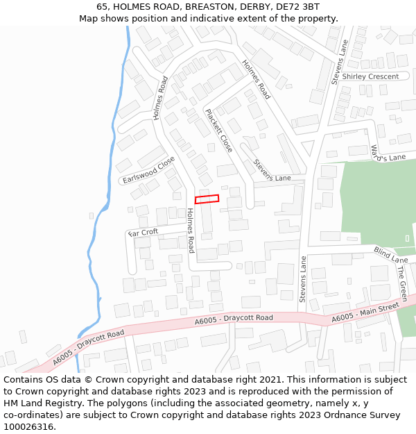 65, HOLMES ROAD, BREASTON, DERBY, DE72 3BT: Location map and indicative extent of plot