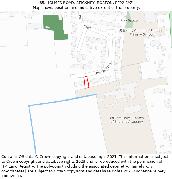 65, HOLMES ROAD, STICKNEY, BOSTON, PE22 8AZ: Location map and indicative extent of plot