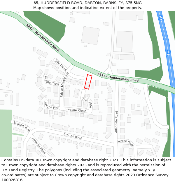 65, HUDDERSFIELD ROAD, DARTON, BARNSLEY, S75 5NG: Location map and indicative extent of plot