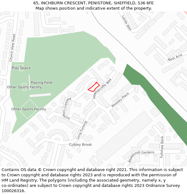 65, INCHBURN CRESCENT, PENISTONE, SHEFFIELD, S36 6FE: Location map and indicative extent of plot