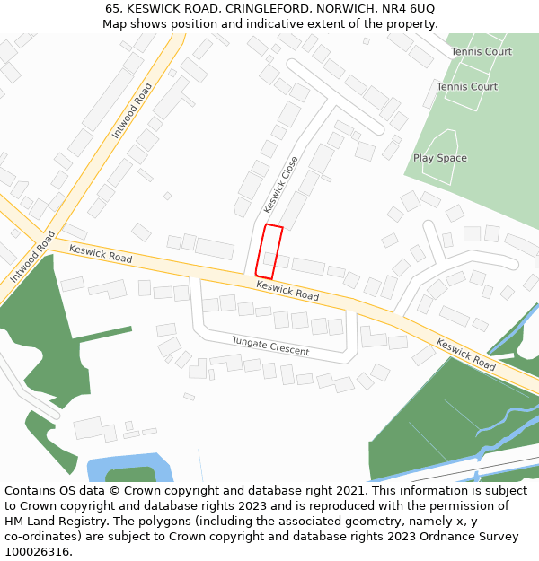 65, KESWICK ROAD, CRINGLEFORD, NORWICH, NR4 6UQ: Location map and indicative extent of plot