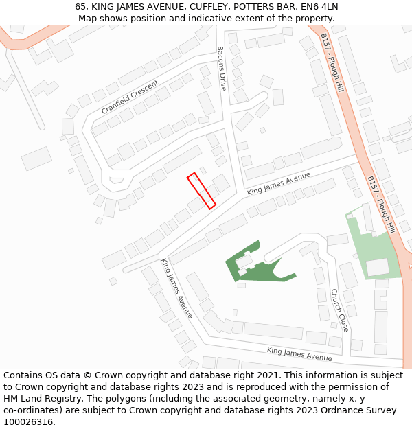 65, KING JAMES AVENUE, CUFFLEY, POTTERS BAR, EN6 4LN: Location map and indicative extent of plot