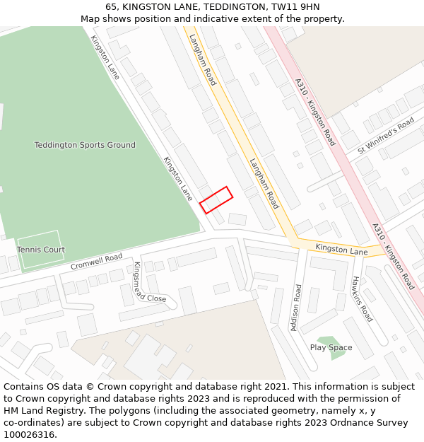 65, KINGSTON LANE, TEDDINGTON, TW11 9HN: Location map and indicative extent of plot