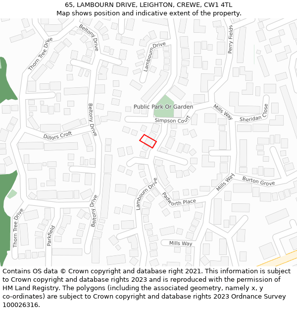 65, LAMBOURN DRIVE, LEIGHTON, CREWE, CW1 4TL: Location map and indicative extent of plot