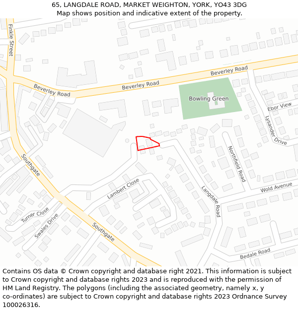 65, LANGDALE ROAD, MARKET WEIGHTON, YORK, YO43 3DG: Location map and indicative extent of plot