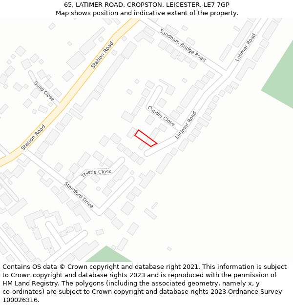 65, LATIMER ROAD, CROPSTON, LEICESTER, LE7 7GP: Location map and indicative extent of plot