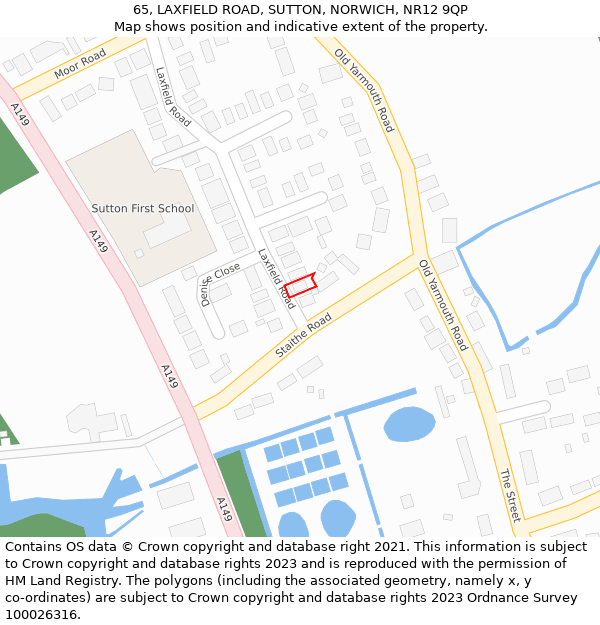 65, LAXFIELD ROAD, SUTTON, NORWICH, NR12 9QP: Location map and indicative extent of plot