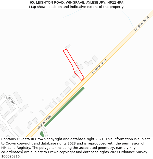 65, LEIGHTON ROAD, WINGRAVE, AYLESBURY, HP22 4PA: Location map and indicative extent of plot