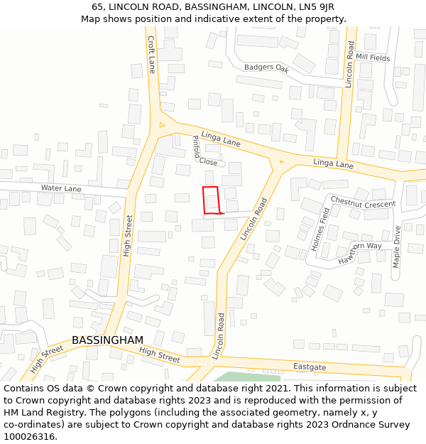 65, LINCOLN ROAD, BASSINGHAM, LINCOLN, LN5 9JR: Location map and indicative extent of plot