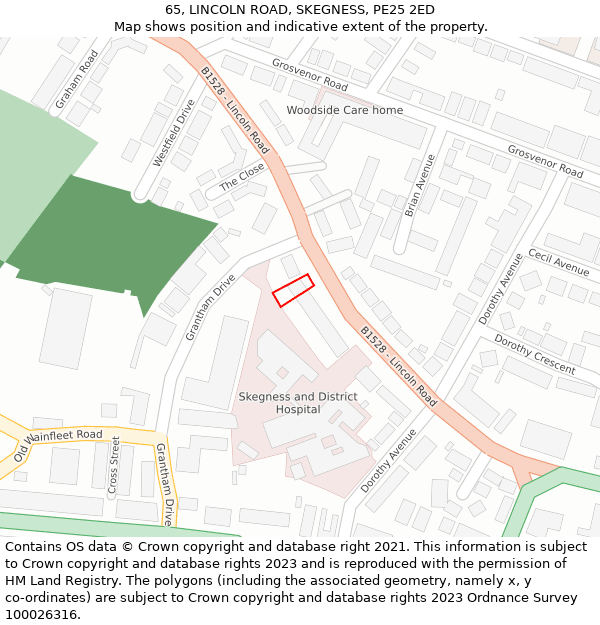 65, LINCOLN ROAD, SKEGNESS, PE25 2ED: Location map and indicative extent of plot