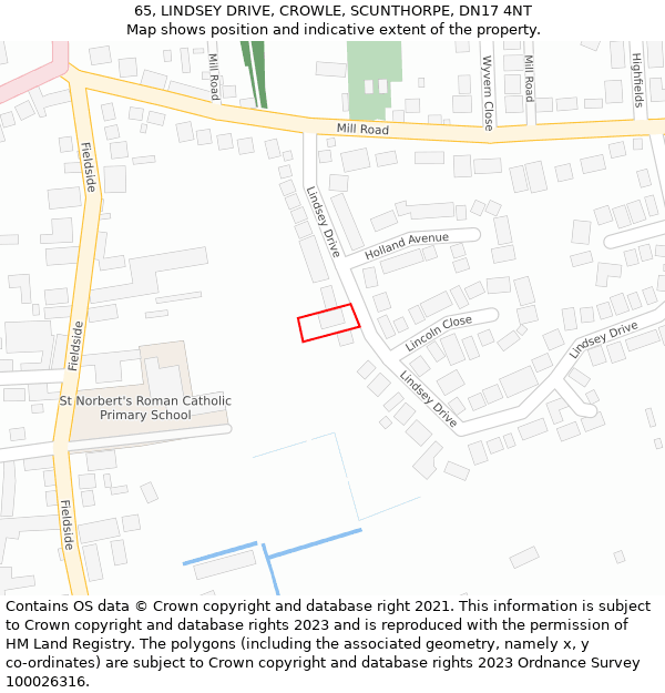 65, LINDSEY DRIVE, CROWLE, SCUNTHORPE, DN17 4NT: Location map and indicative extent of plot
