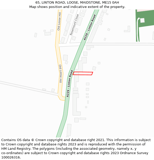 65, LINTON ROAD, LOOSE, MAIDSTONE, ME15 0AH: Location map and indicative extent of plot