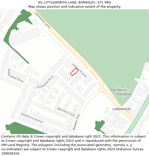 65, LITTLEWORTH LANE, BARNSLEY, S71 5RH: Location map and indicative extent of plot